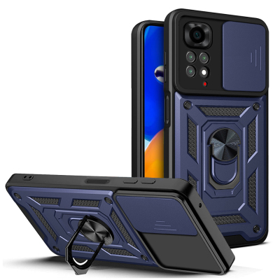 Xiaomi Redmi Note 11S Global Case with Magnetic Stand and Camera Protection - Zore Sliding Vega Cover Blue