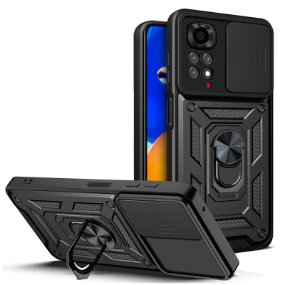 Xiaomi Redmi Note 11S Global Case with Magnetic Stand and Camera Protection - Zore Sliding Vega Cover Black