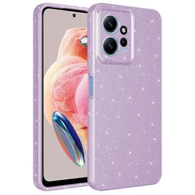 Xiaomi Redmi Note 12 4G Case Camera Protection Glittery Luxury Zore Cotton Cover Lila