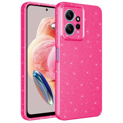 Xiaomi Redmi Note 12 4G Case Camera Protection Glittery Luxury Zore Cotton Cover Dark Pink