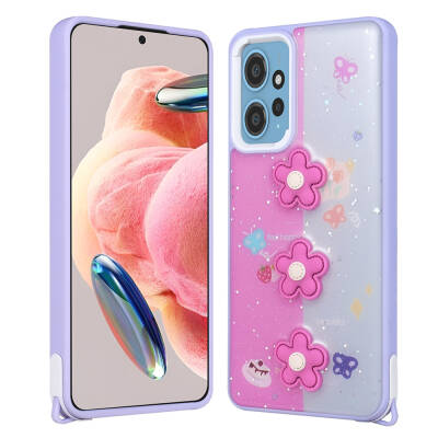 Xiaomi Redmi Note 12 4G Case Shining Glitter Relief Figured Zore Cevze Cover Mor Papatya