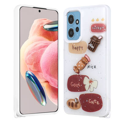 Xiaomi Redmi Note 12 4G Case Shining Glitter Relief Figured Zore Cevze Cover White