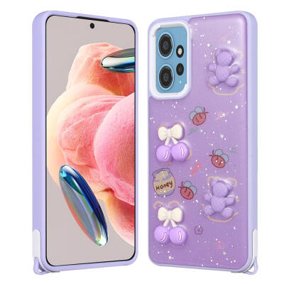 Xiaomi Redmi Note 12 4G Case Shining Glitter Relief Figured Zore Cevze Cover Mor Ayı