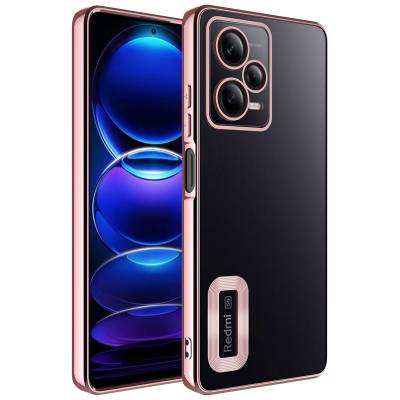 Xiaomi Redmi Note 12 5G Case With Camera Protection Zore Omega Cover With Logo Rose Gold