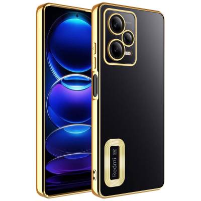 Xiaomi Redmi Note 12 5G Case With Camera Protection Zore Omega Cover With Logo Gold