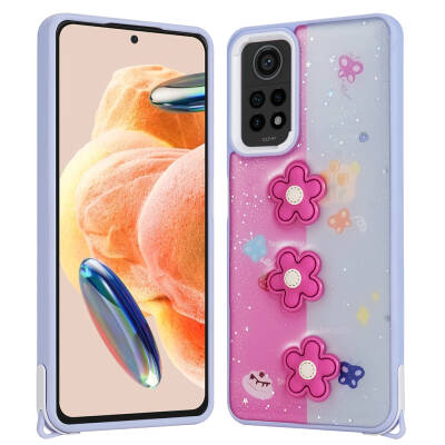 Xiaomi Redmi Note 12 Pro 4G Case Shining Glitter Relief Figured Zore Cevze Cover Mor Papatya