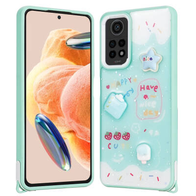 Xiaomi Redmi Note 12 Pro 4G Case Shining Glitter Relief Figured Zore Cevze Cover Green