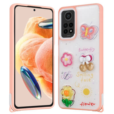 Xiaomi Redmi Note 12 Pro 4G Kılıf Parlayan Simli Kabartma Figürlü Zore Cevze Kapak Pembe