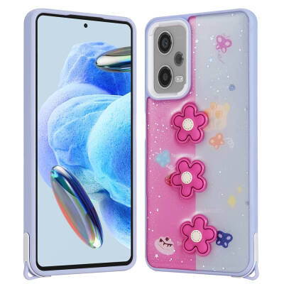 Xiaomi Redmi Note 12 Pro 5G Case Shining Glitter Relief Figured Zore Cevze Cover Mor Papatya