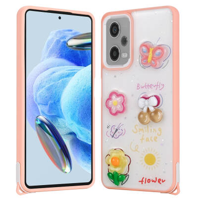 Xiaomi Redmi Note 12 Pro Plus 5G Kılıf Parlayan Simli Kabartma Figürlü Zore Cevze Kapak Pembe