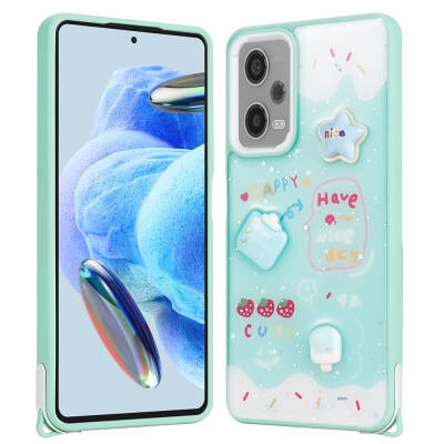 Xiaomi Redmi Note 12 Pro Plus 5G Kılıf Parlayan Simli Kabartma Figürlü Zore Cevze Kapak Yeşil