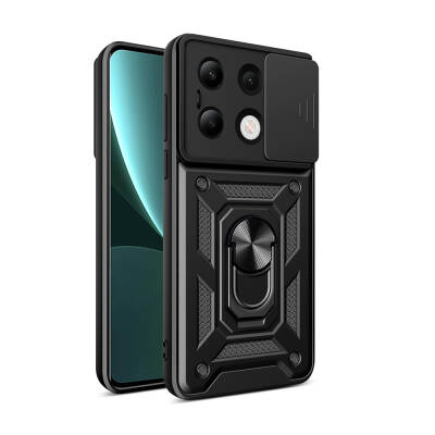 Xiaomi Redmi Note 13 4G Case Magnetic Stand Camera Protector Zore Sliding Vega Cover Black