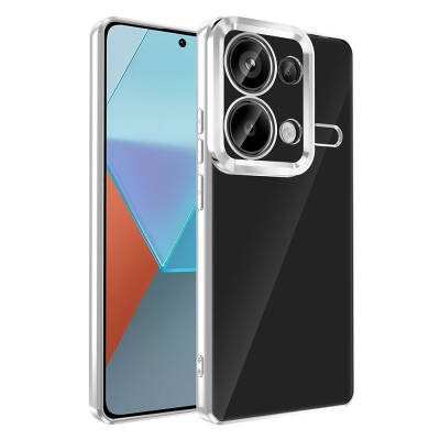 Xiaomi Redmi Note 13 Pro 4G Case Camera Protection Zore Omega Cover Showing Logo Silver