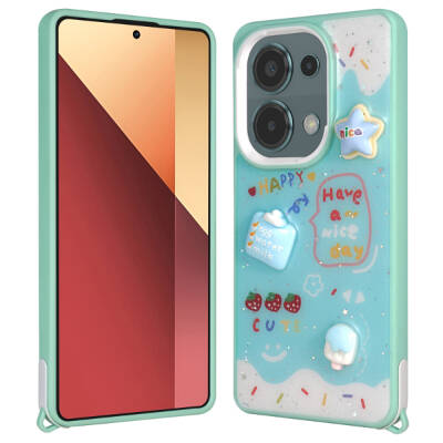 Xiaomi Redmi Note 13 Pro 4G Case Shining Glitter Relief Figured Zore Cevze Cover Green