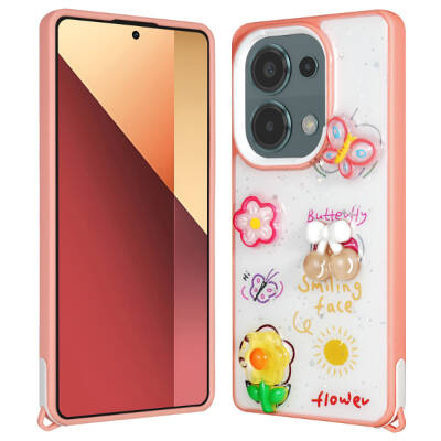 Xiaomi Redmi Note 13 Pro 4G Case Shining Glitter Relief Figured Zore Cevze Cover Pink