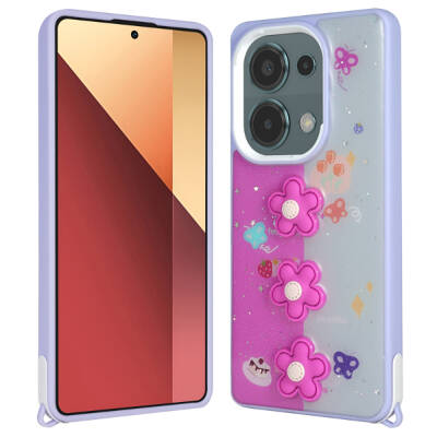 Xiaomi Redmi Note 13 Pro 4G Case Shining Glitter Relief Figured Zore Cevze Cover Mor Papatya