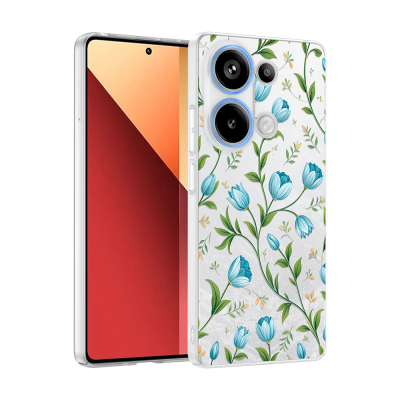 Xiaomi Redmi Note 13 Pro 4G Case with Camera Protector, Patterned Zore Clip Cover Mavi Lale