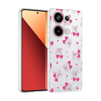 Xiaomi Redmi Note 13 Pro 4G Kılıf Kamera Korumalı Desenli Zore Klip Kapak Kalpli Kiraz