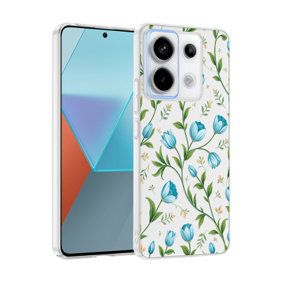 Xiaomi Redmi Note 13 Pro 5G Case with Camera Protector, Patterned Zore Clip Cover Mavi Lale