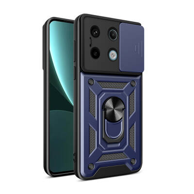 Xiaomi Redmi Note 13 Pro 5G Case with Magnetic Stand Camera Protection Zore Sliding Vega Cover Blue