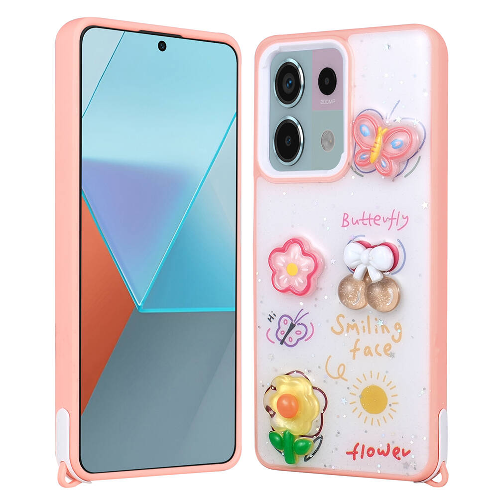 Xiaomi Redmi Note 13 Pro 5G Kılıf Parlayan Simli Kabartma Figürlü Zore Cevze Kapak - 4