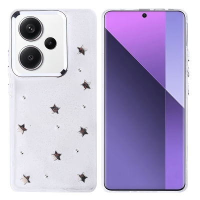 Xiaomi Redmi Note 13 Pro Plus 5G Case Airbag Design Glitter Transparent Zore Kutup Cover Yıldız