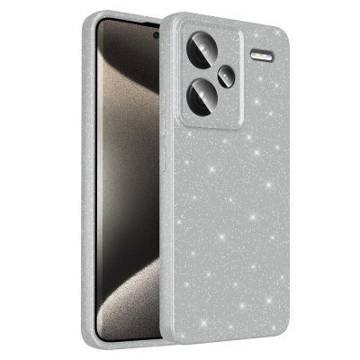 Xiaomi Redmi Note 13 Pro Plus 5G Case Camera Protection Glitter Luxury Zore Koton Cover Silver