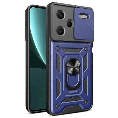 Xiaomi Redmi Note 13 Pro Plus 5G Case Magnetic Stand Camera Protection Zore Sliding Vega Cover Blue