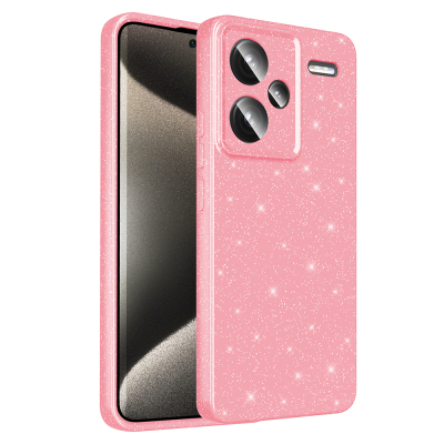 Xiaomi Redmi Note 13 Pro Plus 5G Kılıf Kamera Korumalı Simli Lüks Zore Koton Kapak Açık Pembe