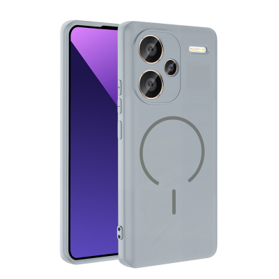 Xiaomi Redmi Note 13 Pro Plus 5G Kılıf M-safe Şarj Özellikli Zore Meta Kapak Titanyum-Gri