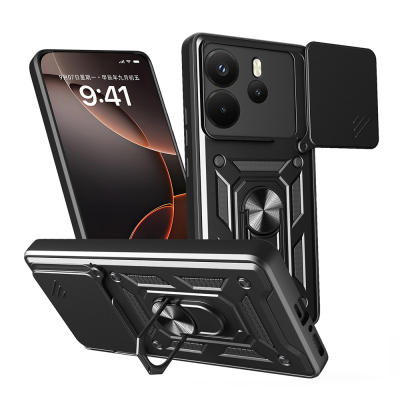 Xiaomi Redmi Note 14 4G Case Magnetic Stand Camera Protected Zor Sliding Vega Cover Black