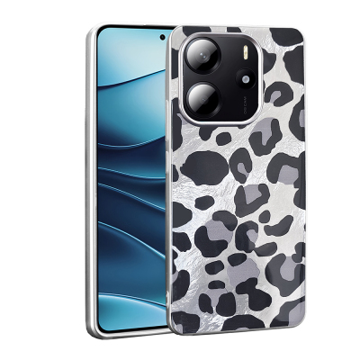 Xiaomi Redmi Note 14 4G Kılıf Desenli Zore Mep Kapak Gri Leopar