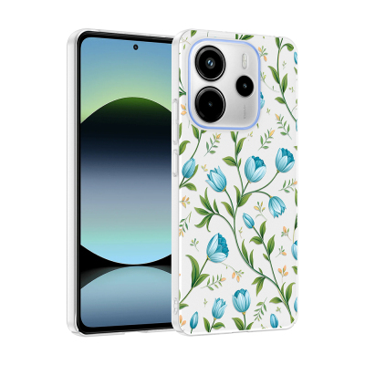Xiaomi Redmi Note 14 4G Kılıf Kamera Korumalı Desenli Zore Klip Kapak Mavi Lale