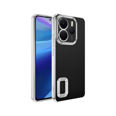 Xiaomi Redmi Note 14 4G Kılıf Kamera Korumalı Logo Gösteren Zore Omega Kapak Gümüş