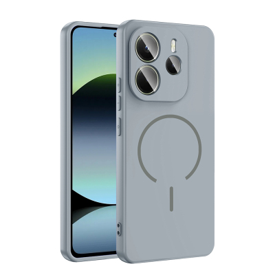 Xiaomi Redmi Note 14 4G Kılıf M-safe Şarj Özellikli Zore Meta Kapak Titanyum-Gri