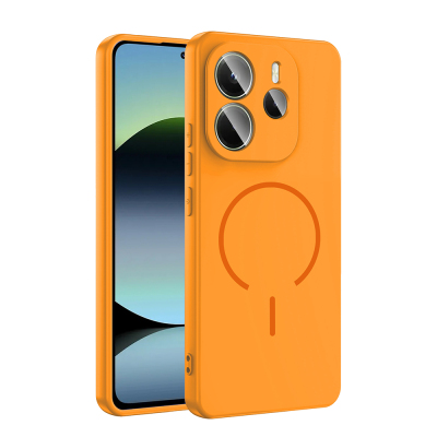 Xiaomi Redmi Note 14 4G Kılıf M-safe Şarj Özellikli Zore Meta Kapak Turuncu