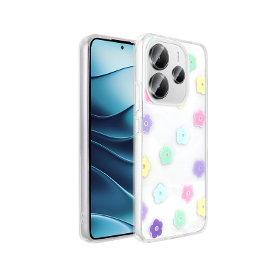Xiaomi Redmi Note 14 4G Kılıf Şeffaf Figürlü Zore Folk Sert Kapak Papatya