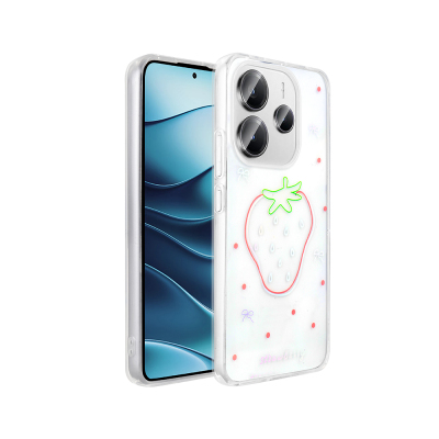 Xiaomi Redmi Note 14 4G Kılıf Şeffaf Figürlü Zore Folk Sert Kapak Çilek