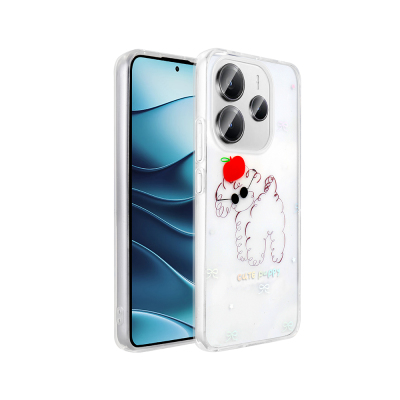 Xiaomi Redmi Note 14 4G Kılıf Şeffaf Figürlü Zore Folk Sert Kapak Sevimli Köpek