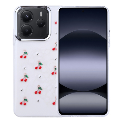 Xiaomi Redmi Note 14 5G Case Airbag Design Glitter Transparent Zore Kutup Cover Kiraz
