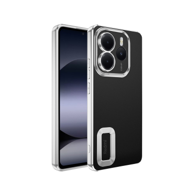 Xiaomi Redmi Note 14 5G Kılıf Kamera Korumalı Logo Gösteren Zore Omega Kapak Gümüş