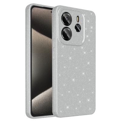 Xiaomi Redmi Note 14 Kılıf Kamera Korumalı Simli Lüks Zore Koton Kapak Gümüş