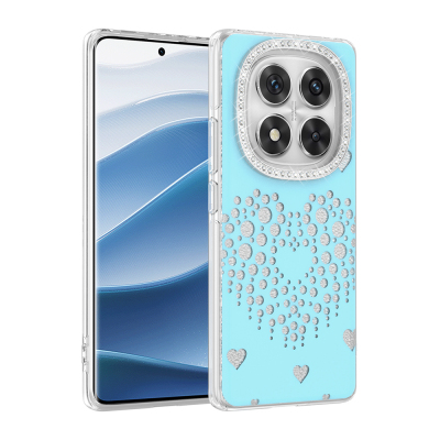 Xiaomi Redmi Note 14 Pro 4G Case with Rhinestone Embellishment Zore Rivas Hard PC Cover Blue