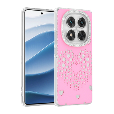 Xiaomi Redmi Note 14 Pro 4G Case with Rhinestone Embellishment Zore Rivas Hard PC Cover Pink