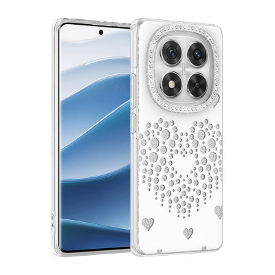 Xiaomi Redmi Note 14 Pro 4G Kılıf Damla Taşlı Zore Rivas Sert PC Kapak Beyaz