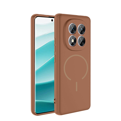 Xiaomi Redmi Note 14 Pro 4G Kılıf M-safe Şarj Özellikli Zore Meta Kapak Kahverengi