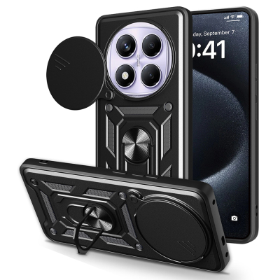 Xiaomi Redmi Note 14 Pro 4G Kılıf Magnetik Standlı Kamera Korumalı Zore Sürgülü Vega Kapak Siyah