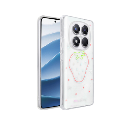 Xiaomi Redmi Note 14 Pro 4G Kılıf Şeffaf Figürlü Zore Folk Sert Kapak Çilek