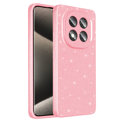 Xiaomi Redmi Note 14 Pro 5G Case Camera Protection Glitter Luxury Zore Koton Cover Açık Pembe