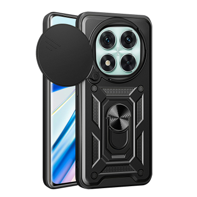 Xiaomi Redmi Note 14 Pro 5G Kılıf Magnetik Standlı Kamera Korumalı Zore Sürgülü Vega Kapak Siyah